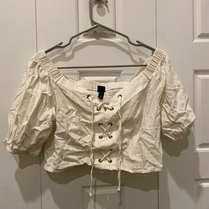 Wild Fable women’s size M cropped tie-up linen shirt